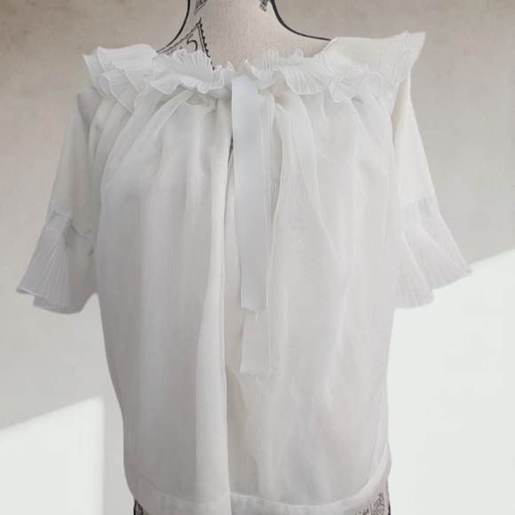 Elegant White Ruffled Blouse Topper - Picture 7 of 8